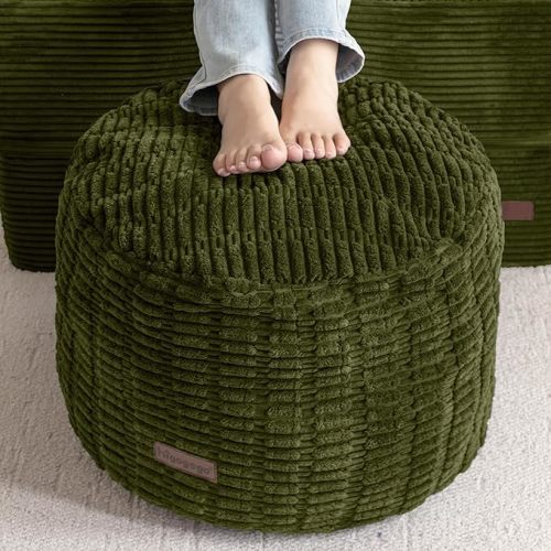 HIGOGOGO Pouf Ottoman Stuffed Round Modern Foam Filled Foot Rest Poufs for Living Room Chair Decorative 26 X 18 Inches Boho Relax Stool for Wedding Christmas Party, Green