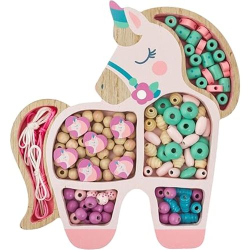 Stephen Joseph Jewelry Making Kit for Kids, White Unicorn Wooden Bead Set