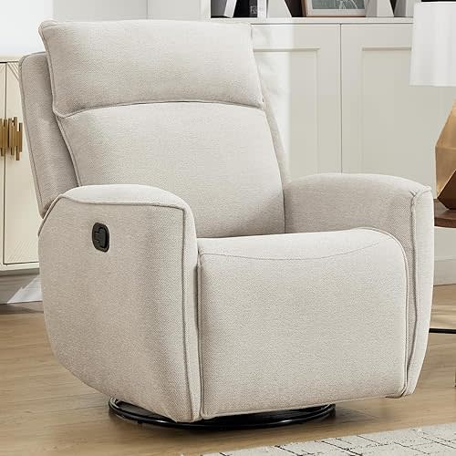 INZOY Nursing Rocking Chair Recliner, Swivel Rocker Recliner, Swivel Glider Rocking Recliners with Soft Backrest, Chenille Fabric Manual Reclining Sofa for Living Room Bedroom Apartment, Beige