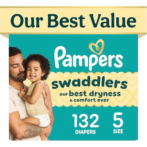 Pampers Swaddlers Diapers, Size 5 (20-37 lbs), 132 Count, Fragrance Free, Hypoallergenic, Absorbent, Pediatrician Recommended, Skin Safe