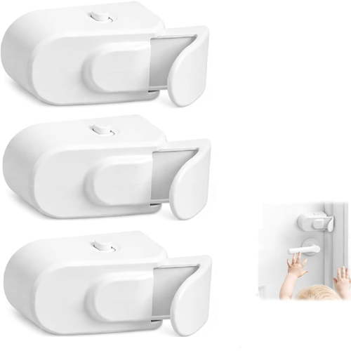 Snap on Child Proof Door Latches for Bedrooms, Portable No Drill Door Lock for Baby, Toddler & Pet Safety (3Pcs)