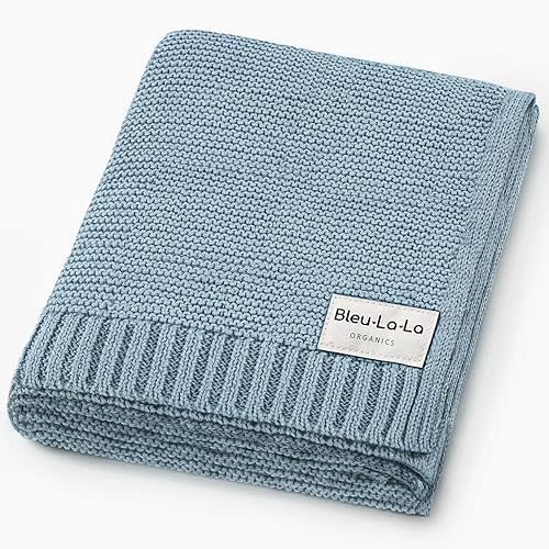 100% Organic Cotton Heritage Knit Textured Baby Quilt Blanket for Boys – Signature Heritage Knit, Soft Breathable Newborn Baby Blanket (Heritage - Sky Blue)