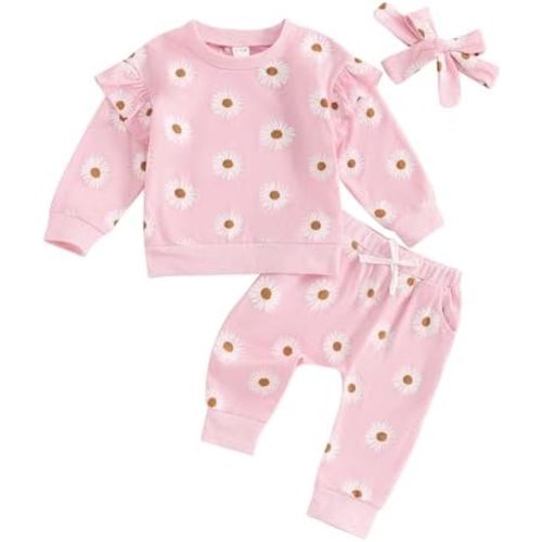 Toddler Baby Girl Fall Clothes Long Sleeve Floral Sweatshirt Top Pants Set