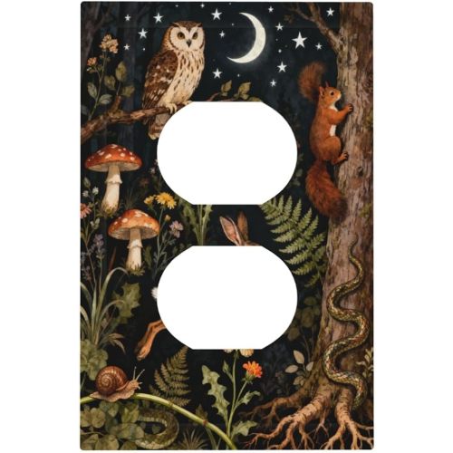 Decorative Outlet Covers Squirrels Owls Mushrooms Plants at night 1 Gang Duplex Light Switch Cover Plate Unique Wall Plates for Electrical Outlets Switch Plate Covers for Bedroom Home Decor