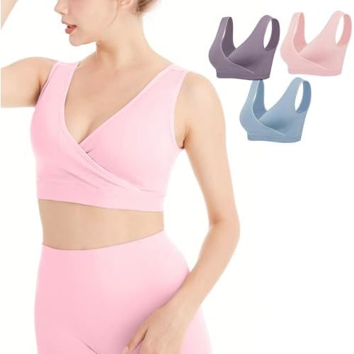 Lemef Nursing Sleep Bras Wirefree Maternity Breastfeeding Bras 3 Pack