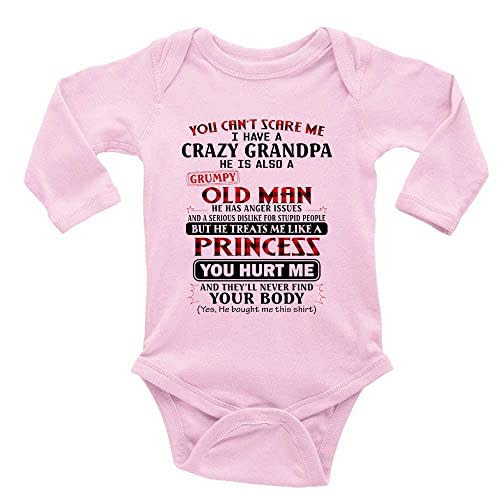 You Can't Scare Me I Have A Crazy Grandpa Newborn Playsuit Long Sleeve Romper C-Pink