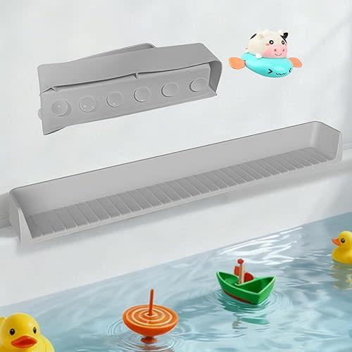 Longer 2.6 Ft Bathtub Splash Guard for Tub, Silicone Water Splash Guard with Strong Suction Cups & Toy, Bath Toy Holder, No Mess Water Spill in Bathroom for Toddlers Kids Baby