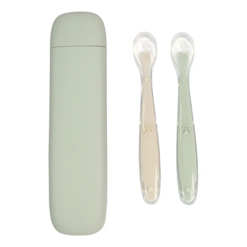 Little Rawr Travel Spoon Set Sage / Sand