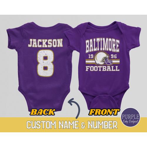 Custom Baltimore Football Onesies®, Personalized Baltimore Game Day Baby Tee, Trendy Retro Vintage 80s Style, Cute Football Baby Shower Gift