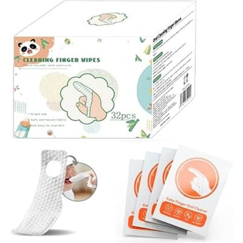 Finger Tooth Brushing Tongue Cleaner Baby Toothbrush 6 to 12 Months Finger Tooth Brushing Dry Wipes for Baby Wipes Toddles 32Pcs Infant Toothbrush Mouth Cleaner for 0-36 Month