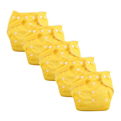 QIEZHON Baby Cloth Diapers 5 Pack with Inserts Adjustable Washable and Reusable Pocket Diapers for Baby Girls for 0-3 Years with Adjustable Wrap Yellow
