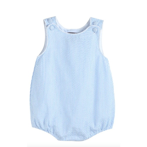 Classic Light Blue Seersucker Bubble Romper - Lil Cactus