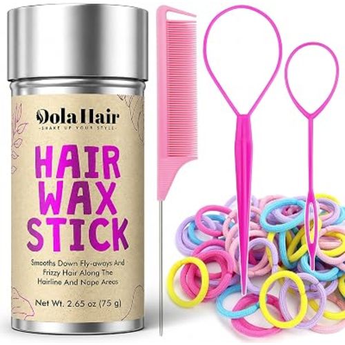 Dolahair Hair Wax Stick & Hair Accessories Accessories -60 Pcs Elastic Hair Ties Flyaway Control Hair Accessories for Baby Girls Infants Toddlers Kids 2 Hair Loop Styling Tools (Colorful)