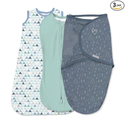 SwaddleMe by Ingenuity Comfort Pack Baby Swaddle Set, Size 0-3 Months, 5-14 Pounds, SwaddleMe Pod, Original Swaddle, Night Sack, 3pk - Mountaineer
