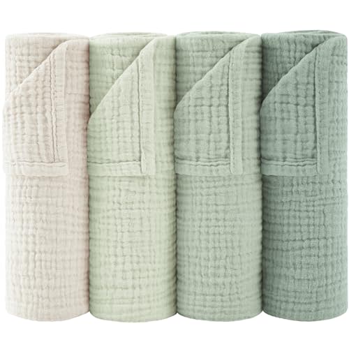Susurration Muslin Burp Cloths 24x24 Inches Ultra Soft 100% Cotton, 4 or 7 Pack Baby Washcloths for Newborn, Absorbent Burp Rags & Swaddle Blankets