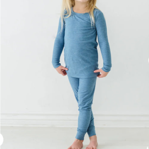 Heather Blue Ribbed Two-Piece Pajama Set - Little Sleepies