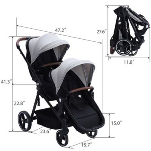 Compact Double Stroller for Twins & Siblings, Reversible Seats, Adjustable Canopy, One-Hand Fold, Travel-Friendly, Dark Grey