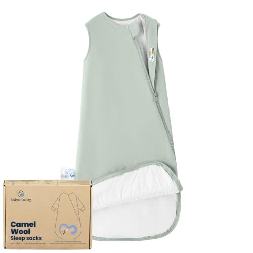 kaiya baby 1.0 TOG Organic Cotton Sleep Sack, Camel Wool, 0-6M | Safe Sleep Design CPSC Tested GOTS certification Organic Cotton & Camel Wool Filling Temperature Indicator Two-Way Zipper