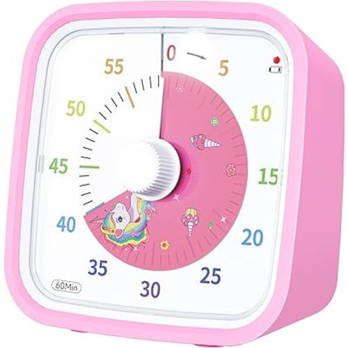 Yunbaoit Visual Timer with Protective Case, Unicorn Disk 60 Minute Countdown Timer for Kids and Adults, Silent Time Management Tool(Pink)