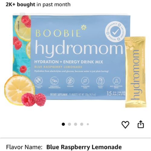 Boobie Hydromom Superfood Electrolyte Drink Mix, Blue Raspberry Lemonade | Refreshing Energy & Hydration Boost for Mamas | On-The-Go & Travel Essentials for Pregnancy, Lactation, & Beyond, 15 Packets