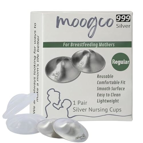 MOOGCO The Original Silver Nursing Cups - 999k Silver Nipple Cups - Nipple Shields for Breastfeeding Newborn – Protective Silver Nipple Covers for Nursing Moms (TriLaminate Regular)