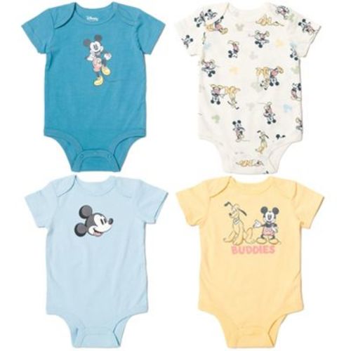Disney Mickey Mouse Pluto Newborn Baby Boys 4 Pack Cuddly Snap Bodysuits made with Organic Cotton 0-3 Months