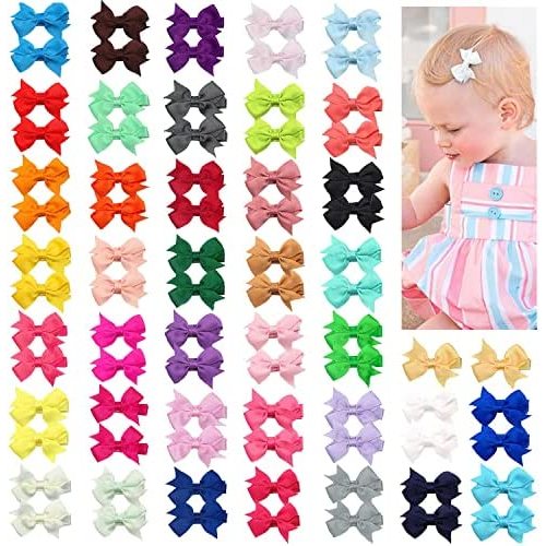 80 Pieces 2 inches Hair Bows Baby Hair Clips Fully Wrapped Aligator Clips Hair Barrettes Hair Accessories for Infant and Baby Girls 40 Colors in Pairs