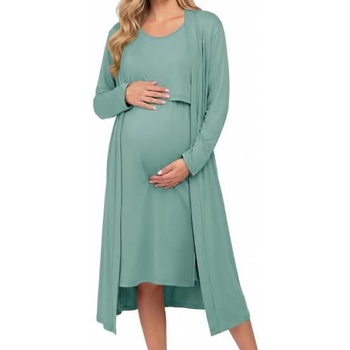 Ekouaer Maternity Nursing Gown and Robe Set Labor Delivery Nightgown