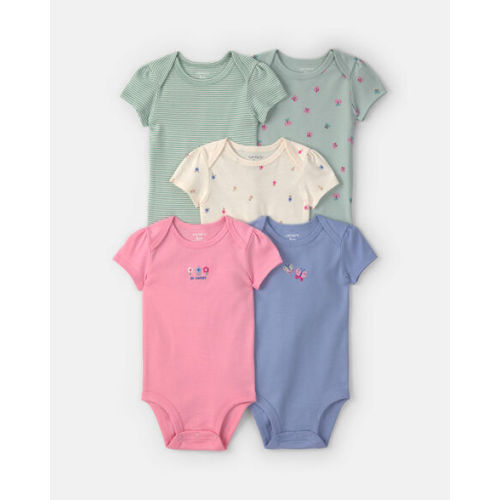 Baby Girl 5-Pack Floral Butterfly Short-Sleeve Multipack Bodysuits | Size 3M