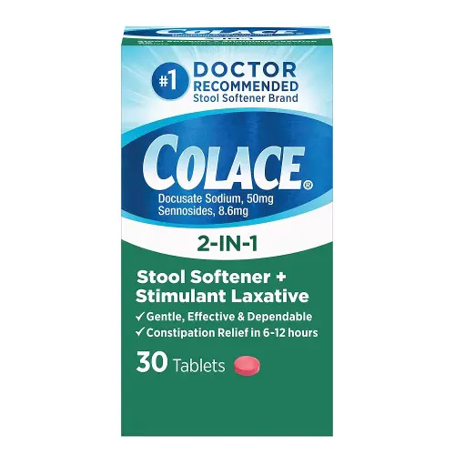 Colace 2-In-1 Stool Softener & Stimulant Laxative Tablets, Gentle Constipation Relief in 6-12 Hours, 30 Count