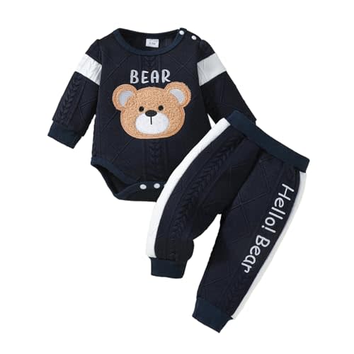 Megeoly Newborn Baby Boy Outfit Knitted Long Sleeve Romper and Pants Set Infant Fall Winter Clothes