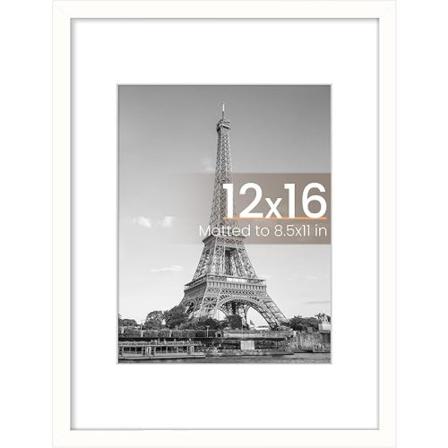 upsimples 12x16 Picture Frame, Display Pictures 8.5x11 with Mat or 12x16 Without Mat, Wall Hanging Photo Frame, White, 1 Pack