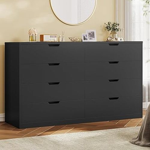 BTHFST 8 Drawers Black Dresser for Bedroom, Modern Wood Chest of Drawers 8 Drawer Dresser with Large Capacity for Living Room, Closet, Hallway, Entryway
