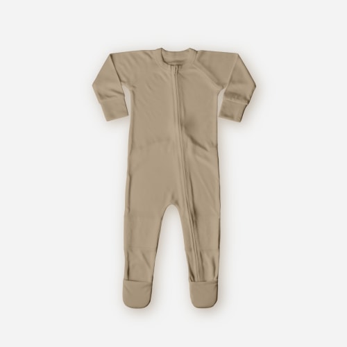 Viscose Bamboo Organic Cotton Zipper Jumpsuit - Sandstone in 3-6 Months / Brown