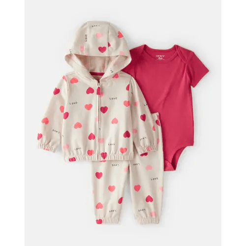 Baby Girl 3-Piece Heart Jacket Outfit Set - Brown | Carter's