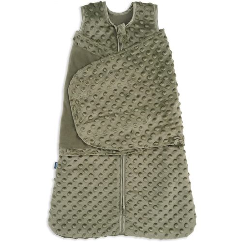 HALO Sleepsack Swaddle, 3-Way Adjustable Swaddle Blanket, TOG 3.0, Velboa, Olive Green Plush Dots, Newborn, 0-3 Months