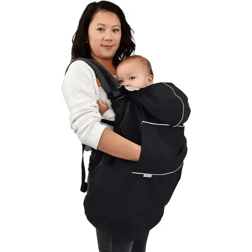 JAN & JUL Waterproof Baby Rain Cover with Hood and Pockets, Universal for Baby Carriers and Strollers (Black)