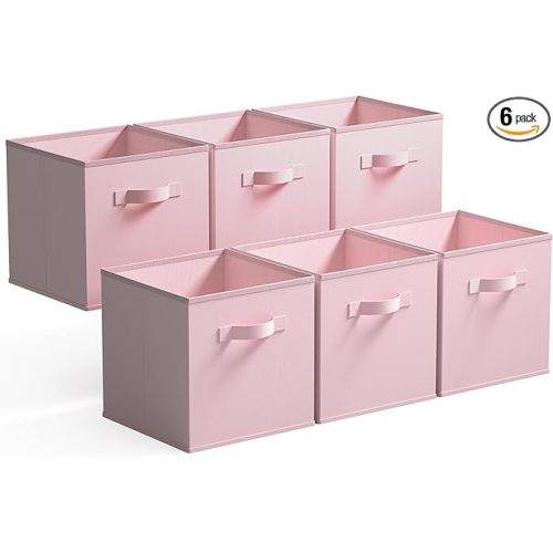 GRANNY SAYS Cube Storage Bins, 11 Inch 6 Pack Storage Cube Organizer, Foldable Fabric Storage Boxes with Handle, Decorative Clothing Storage Baskets for Shelves, Closet, Pink