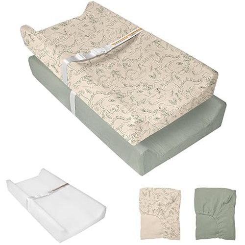 Muslin Baby Changing Pad with 2 Pack Covers | Muslin Soft Cotton & Waterproof Lining Foam Diaper Changing Table Pad 32" x 16.6" Mat for Dressers & Table