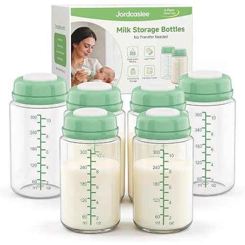 Breastmilk Storage Bottles 11oz Compatible with Momcozy 22oz Breast Milk Cooler & Spectra Pumps, Wide-Neck BPA-Free Pump Collection Bottle for Pumping, Fridge Store & Feed, 6 Pack