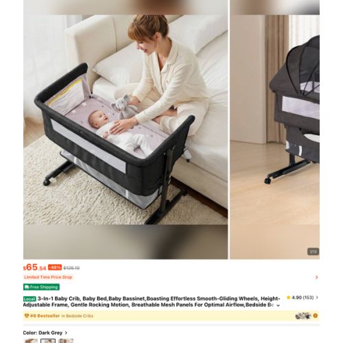 3-In-1 Baby Crib, Baby Bed,Baby Bassinet,Boasting Effortless Smooth-Gliding Wheels, Height-Adjustable Frame, Gentle Rocking Motion, Breathable Mesh Panels For Optimal Airflow,Bedside Bed For Babies,Essential Goodies For Growing Kids, Baby Need,Baby Stuff,