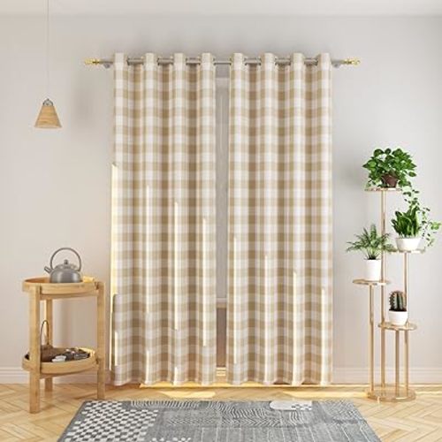 Buffalo Check Curtains 84 inch Length Kitchen Living Room Bedroom Beige and White Gingham Plaid Window Curtain Panels Basement Drapes 2 Panels Grommet Top Window Treatment Set