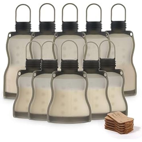 Haakaa Silicone Breastmilk Storage Bags Combo 9oz (5 Count)+ 4.4oz (5 Count), Reusable Leak Proof Breast Milk Storing Freezer Bags for Breastfeeding, BPA Free Food Grade Silicone