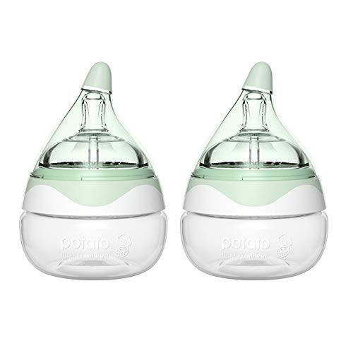 POTATO Glass Baby Bottles for Newborn Babies, Anti Colic Breastfeeding Bottle with Wide Neck, Slow Flow, 2pack, 2.5oz, Green