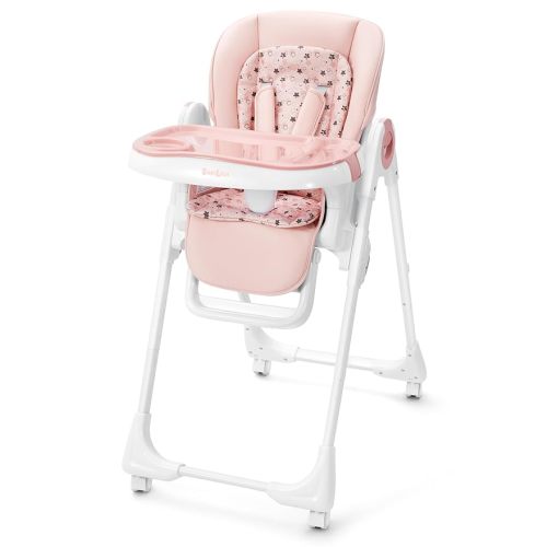 Foldable High Chair with Soft Cushion, High Chairs for Babies and Toddlers, Height Adjustable Feeding Chair, Adjustable Backrest and Footrest, Lockable Wheels, Star Pink