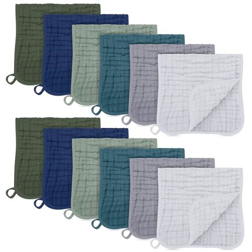 SWEET DOLPHIN 12 Pack Muslin Burp Cloths Large 100% Cotton Burping Clothes for Baby Drool - Absorbent and Soft Boys & Girls Milk Spit Up Rags for Newborn Essentials Registry - Mountain Gradient