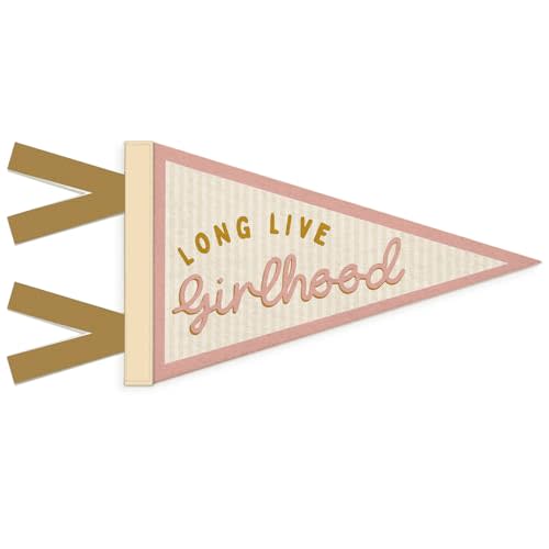 Girl Nursery Decor, Long Live Girlhood Wall Flag Felt Banner, | Preppy Pink Striped Wall Hanging Decor for Kids Little Baby Girl Nursery Toddler Room Bedroom Playroom