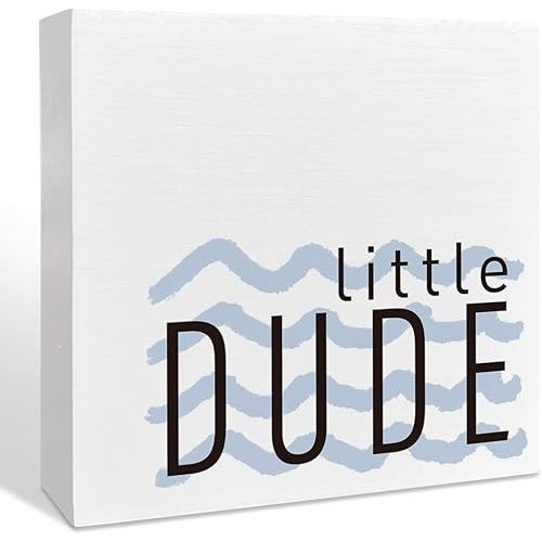 Little Dude Wooden Box Sign for Nursery Boys Room - Inspirational Baby Bedroom Desk Decor, Motivational Kids Playroom Decoration, Beach Decor for Newborn