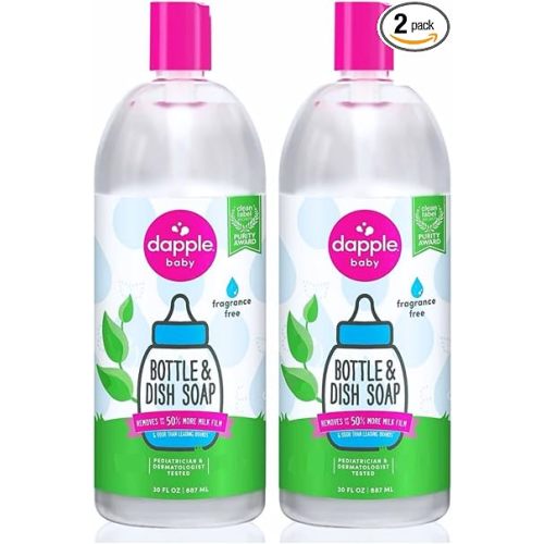 Dapple Baby Fragrance-Free Baby Bottle & Dish Soap Refill - (2 Pack) 30 fl oz - Plant-Powered Cleaner for Bottles, Pump Parts, and Sippy Cups - Removes Milk Film & Odors