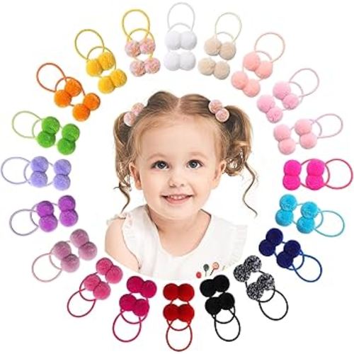 choicbaby Baby Girls Hair Accessories - Small Fluffy Pom Pom Ball Elastic Ponytail Holders and Rubber Bands for Toddlers and Infants (40Pcs)